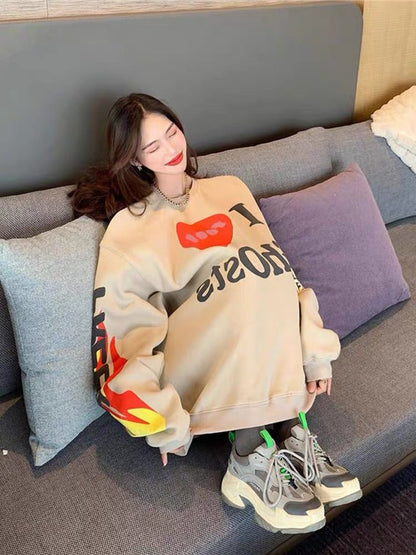 Large size sweet letter printed sweatshirt women's loose Korean version 2020 winter new style gentle style fashion trend top T3456