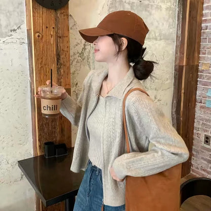 Women’s "-style" knit set – 2026 new spring/autumn collection, featuring a two-piece ensemble with a sweater jacket and a camisole.