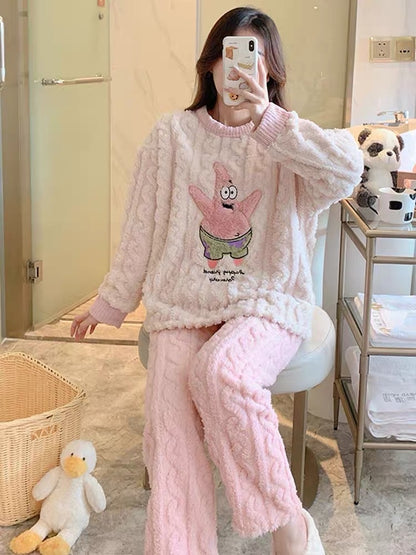 Coral velvet pajamas winter women's style Paidaxing Internet celebrity style autumn and winter plus velvet thickened flannel winter suit