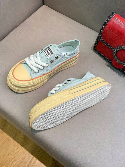 Uncle MJ net red color matching canvas shoes women's new Korean version casual fashion all-match sneakers two wear small white shoes