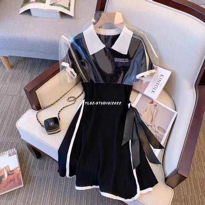 YLSZ customization~French retro playful slim stitching slim and high-end black summer new style trendy dress (D117)