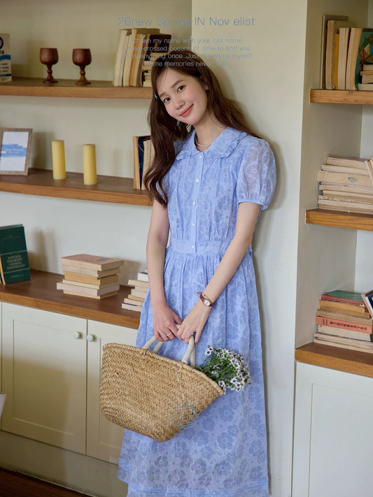 Nov elist One French-style fresh lapel dress with miniature floral texture