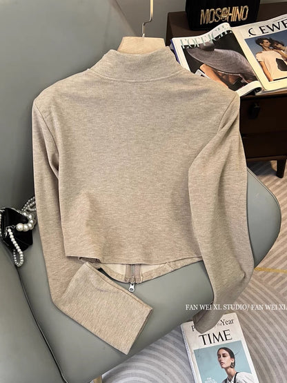 2023 new autumn and winter design versatile lace-up shoulder pads stand-up collar corduroy jacket for women petite short top (B2218)