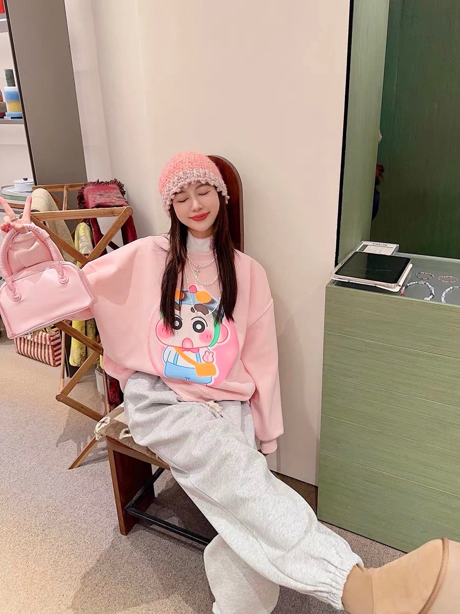 Thebestxue【New on 10.23 AM10:00】Pink Crayon Shin-chan velvet sweatshirt