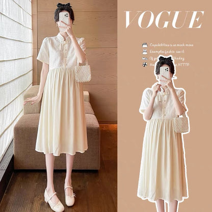 2023 Fashionable New Maternity Summer Dress Temperament Fashionable Improved Cheongsam Summer Small Summer Dress