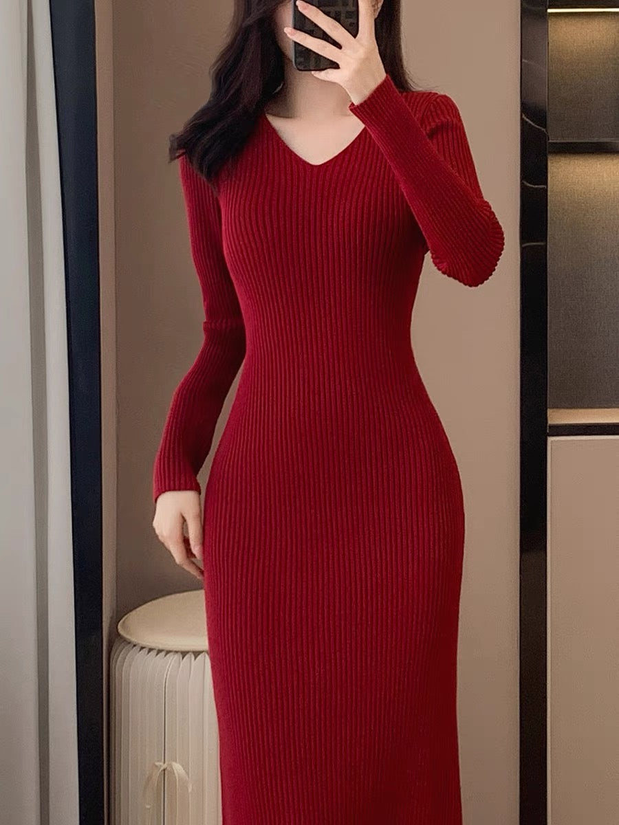 Winter new retro fashion temperament elegant and high-end goddess style two-piece long skirt shawl knitted dress
