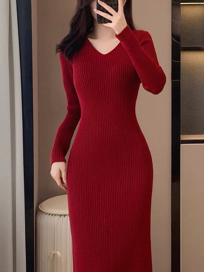 Winter new retro fashion temperament elegant and high-end goddess style two-piece long skirt shawl knitted dress