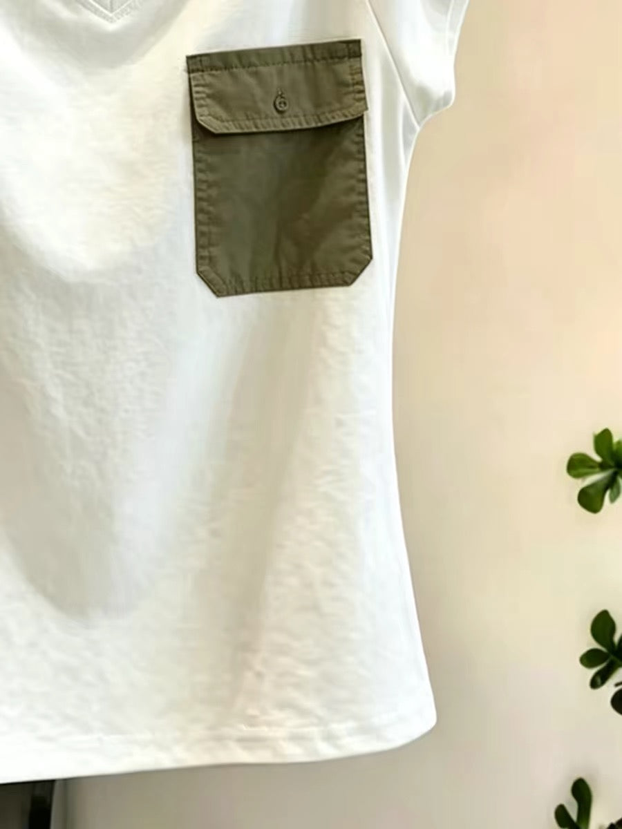 Shenzhen Nanyou Brand Women's Clothing ~ High-end Fashionable Short-sleeved T-shirt with Green Pocket, 2026 Summer Casual Top