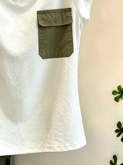 Shenzhen Nanyou Brand Women's Clothing ~ High-end Fashionable Short-sleeved T-shirt with Green Pocket, 2026 Summer Casual Top