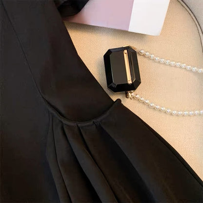 YLSZ customization~French platycodon chic jumpsuit summer dress small square collar sexy waist slimming little black qun trend (D119)