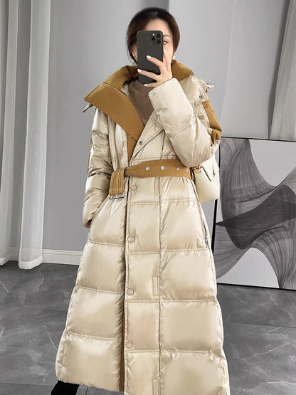 Down jacket 2023 new women's winter Korean version mid-length knee-high high-end white duck down thickened warm jacket