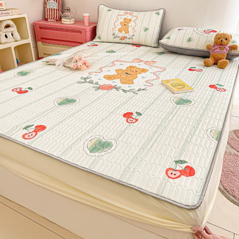 Summer ice silk latex cool mat three-piece bed sheet 2024 new dormitory single air conditioning soft mat machine washable