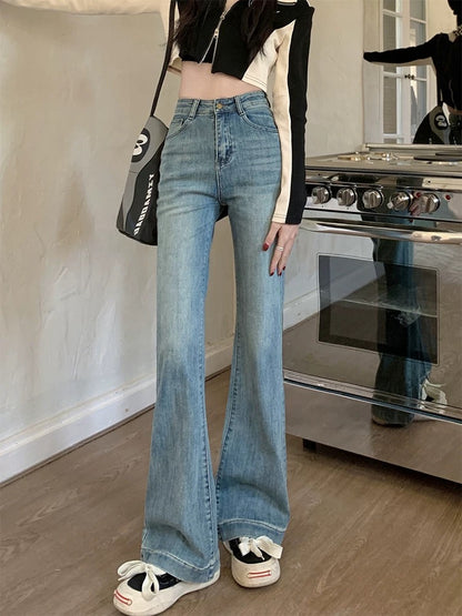 Retro micro-flare jeans for women in autumn, slim-fitting, high-waisted horse hoof pants, floor-length trousers, high street pants, trendy