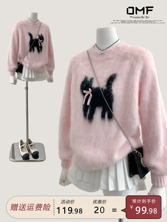 style bow-knitted sweater cardigan coat for women in early autumn straight shoulder French design short outerwear