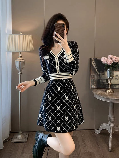 Fashionable casual temperament elegant foreign goddess style dress autumn 2023 new pattern jacquard design skirt D6696