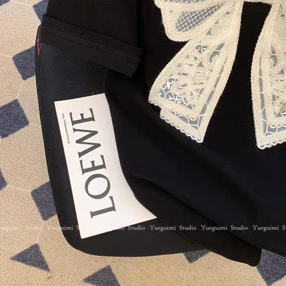 Bow black short-sleeved T-shirt for women 2023 new summer trendy casual loose versatile design niche