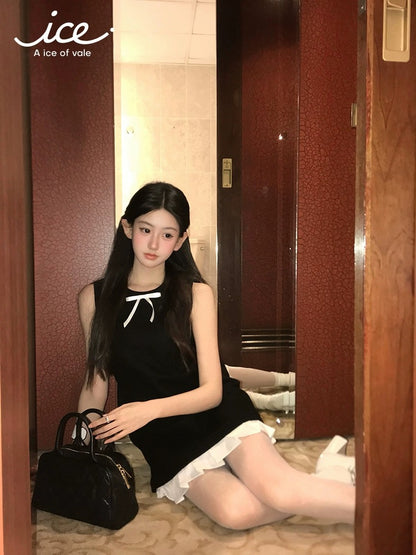 A ice of vale "miu private clothes ~" patchwork skirt dress with sleeveless a-line little black skirt
