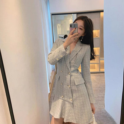 2023 Winter New French Suit Annual Party Small Evening Dress Dress for Women Autumn and Winter Socialite Xiaoxiangfeng Early Spring