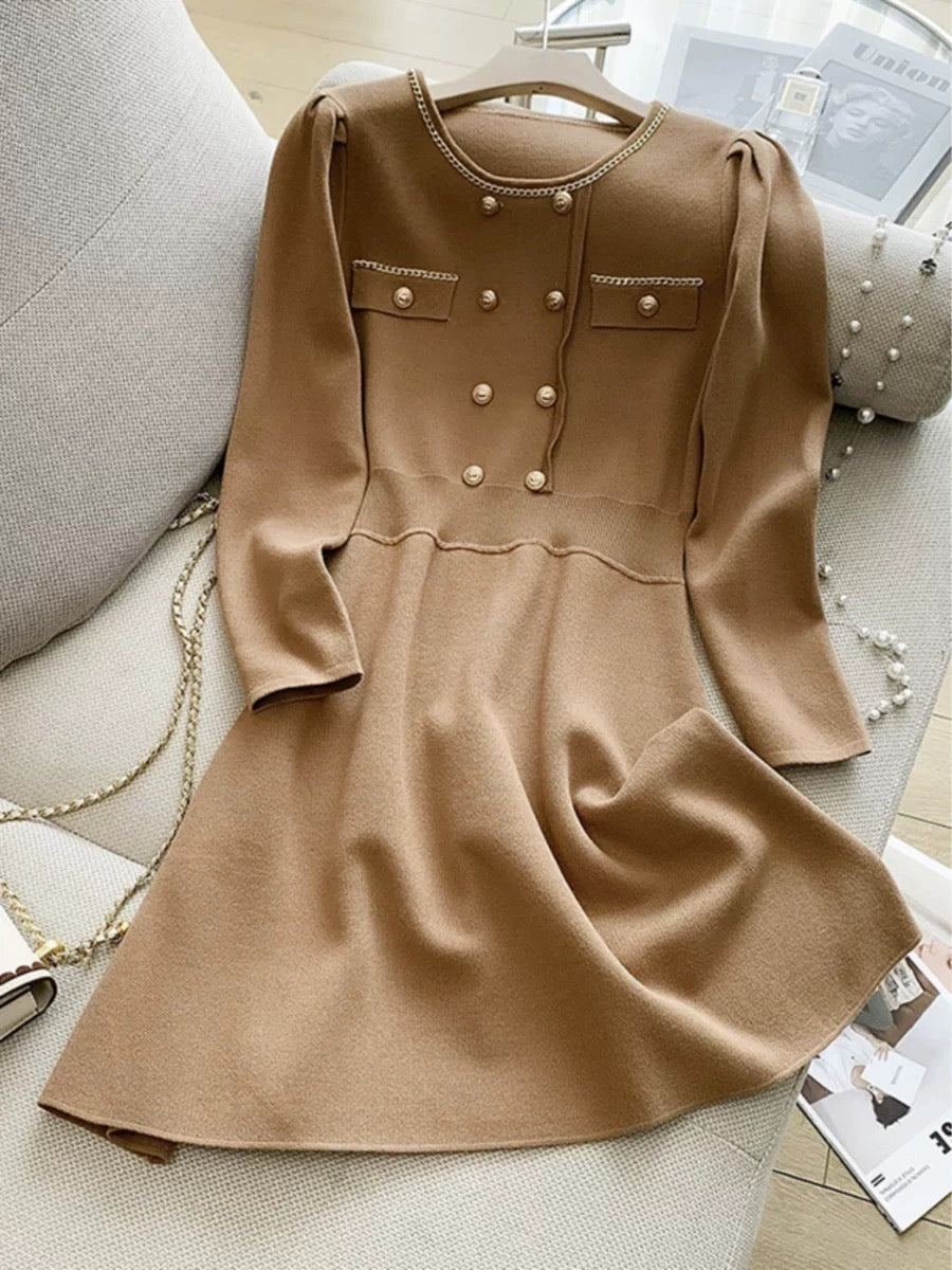 French style retro long-sleeved knitted dress for women 2023 autumn and winter new style with coat and bottoming skirt