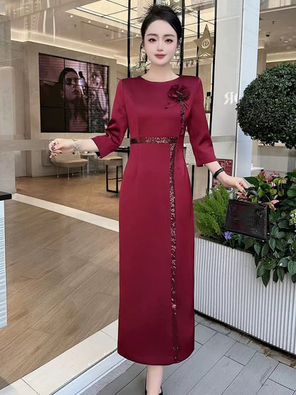 European and American French women's heavy sequin embroidery elegant wedding wedding banquet dress spring autumn winter dress long skirt