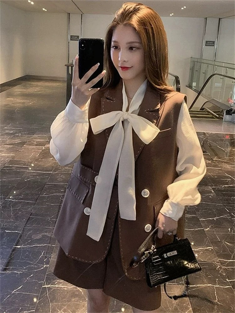 High-end sister goddess style professional suit jacket wide-leg shorts two-piece suit for women 2023 spring and autumn new style