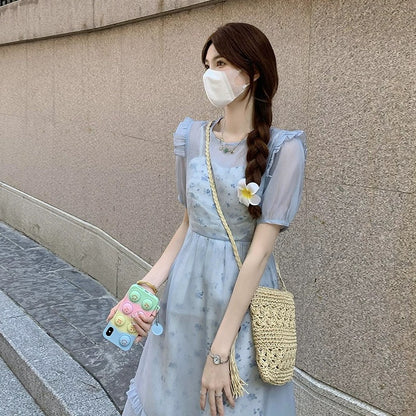 Summer Platycodon First Love Floral Niche Art Dress Gentle Date Wear Matching Nipple Long Skirt Two-piece Suit