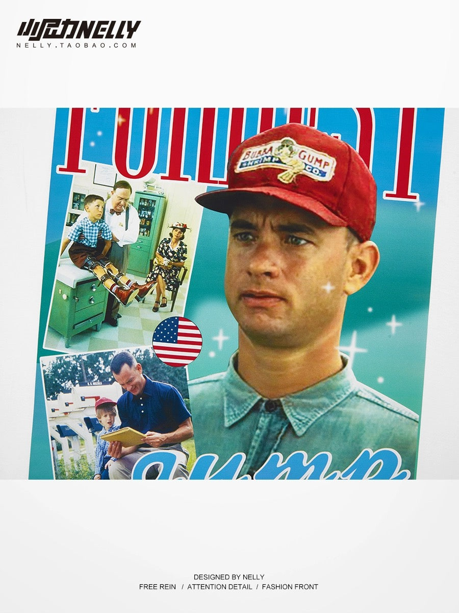 Heavy American retro poster pattern pure cotton short-sleeved T-shirt men and women loose summer ins casual half-sleeve five-point sleeves