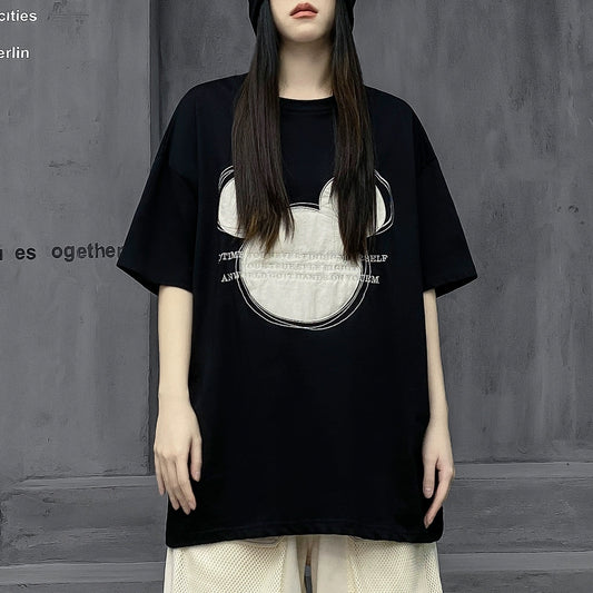 M family trendy brand 2024 new black short-sleeved T-shirt women's summer loose neutral cool style half-sleeved couple tops