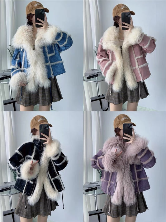 Autumn and winter new style rabbit fur natural fur one-piece beach wool fur collar celebrity fur series lapel Haining temperament women T3466