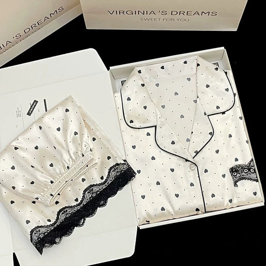 2024 new ice silk pajamas women's short-sleeved summer thin silk can be worn outside home clothes suit spring and summer