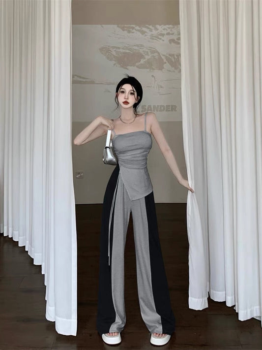 Casual sports suit female summer pure desire babes sexy tube top suspender top + wide-leg pants fried street two-piece set