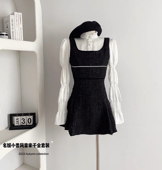 Duolaimei 2023 autumn and winter new retro Hepburn style waist dress