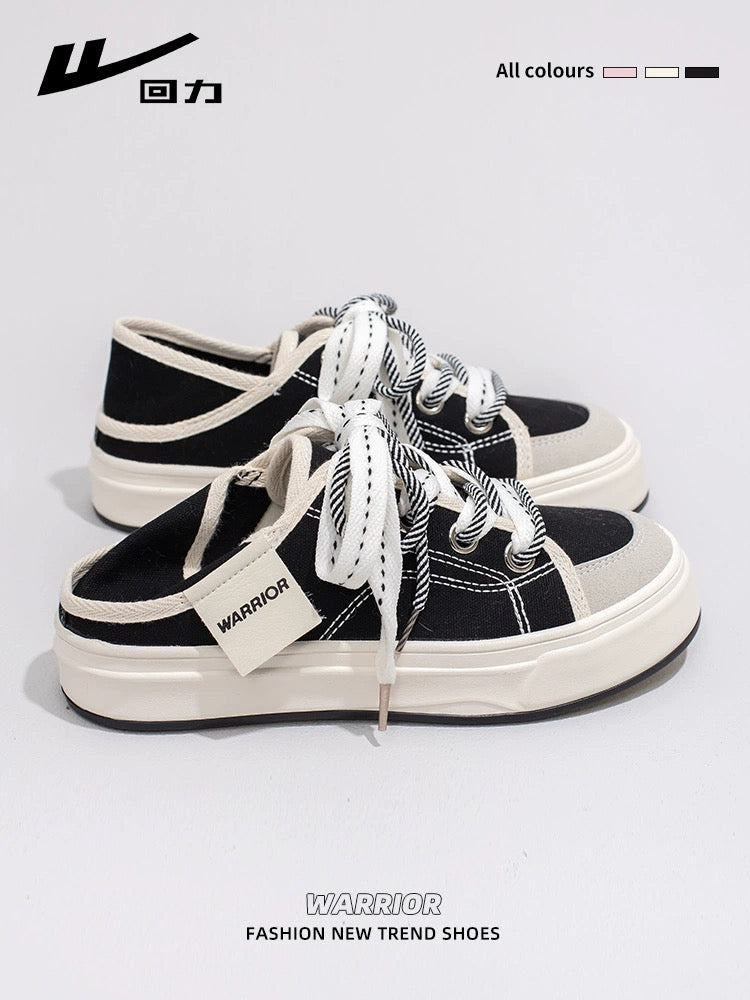 Pull back two-wear canvas shoes for women 2024 spring new one-legged lazy slippers sneakers casual white women's shoes