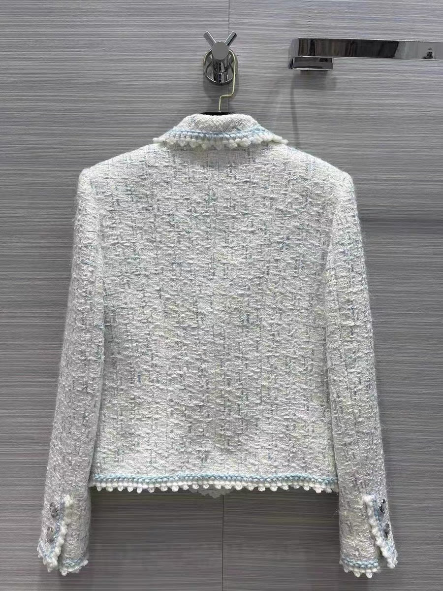 Tenth European station own factory 2023 autumn Xiaoxiangfeng yarn woven soft tweed material short jacket fashionable top
