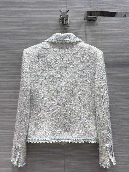 Tenth European station own factory 2023 autumn Xiaoxiangfeng yarn woven soft tweed material short jacket fashionable top