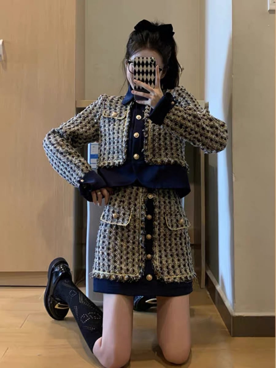[Original] Xiaoxiangfeng suit 2023 new female early spring celebrity fried street foreign style fashionable spring two-piece suit (S035)