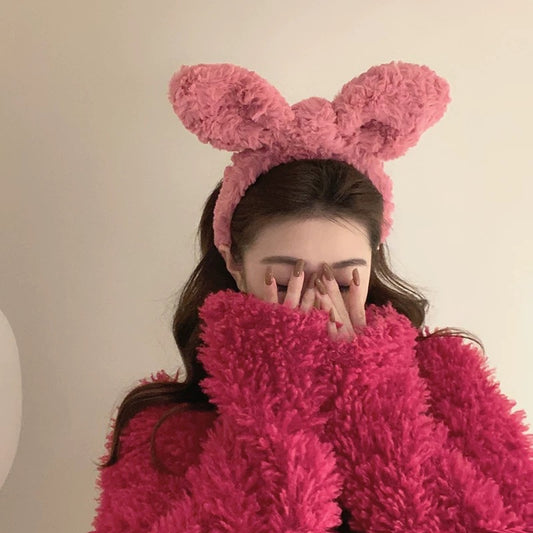 Cute rabbit ears plush headband women's face wash hairband hairpin internet celebrity rabbit headband headband fur hair accessories
