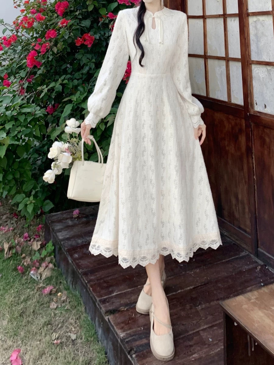 Plus size women's new Chinese style improved ancient style cheongsam dress women's autumn and winter slim lace temperament mid-length dress trendy