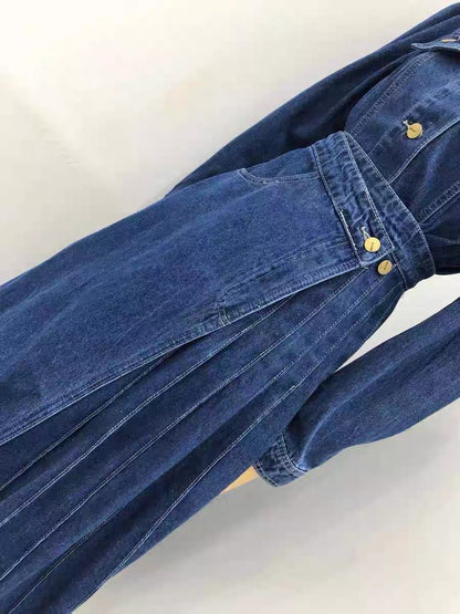 Miser Sheep 2023 New Hong Kong Style High Quality Loose Denim Shirt + Irregular Long Skirt A-Line Skirt Suit