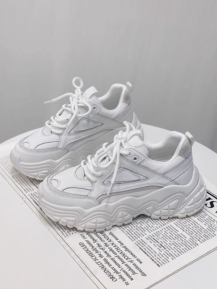 Hong Kong style thick-soled dad shoes for women 2023 spring new breathable height-increasing single shoes pink soft-soled casual versatile sports shoes