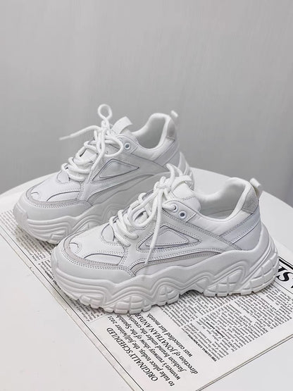 Hong Kong style thick-soled dad shoes for women 2023 spring new breathable height-increasing single shoes pink soft-soled casual versatile sports shoes