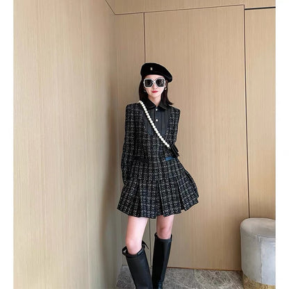 Light luxury and high-end white plaid suit suit casual fashion small fragrance cold style women's dress early autumn