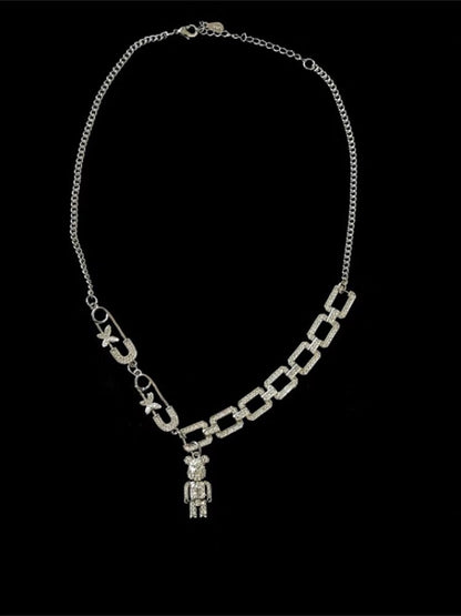 Super A~ rhinestone bear multi-element necklace Cuban exquisite necklace female niche design clavicle chain ins hip-hop style