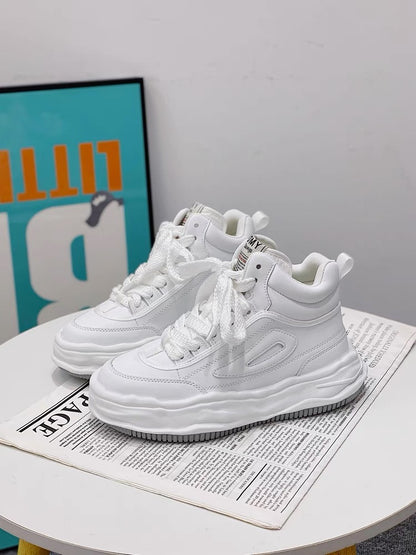 Popular thick-soled high-top shoes for women 2023 autumn new dissolved white shoes casual internet celebrity street dad sneakers