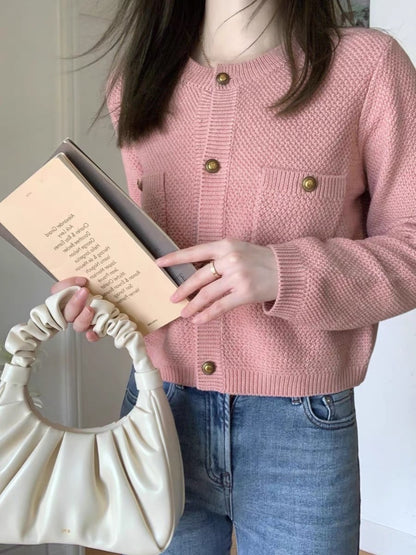 Elegant retro small fragrance short knitted cardigan with sweater jacket feminine temperament celebrity light luxury luxury autumn