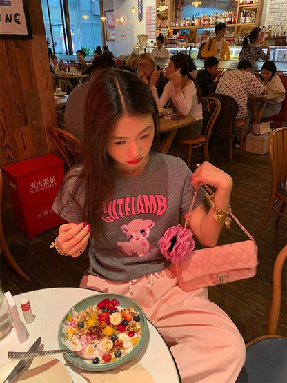 Luoluo Xianjie short-sleeved women's T-shirt summer 2024 new style unique design top gray slim fit small
