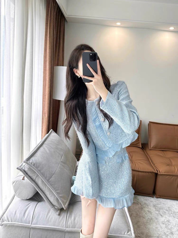 Xiaoxiangfeng suit 2023 new hot style autumn and winter high-end temperament celebrity salt series light mature hip skirt two-piece set (S5551)