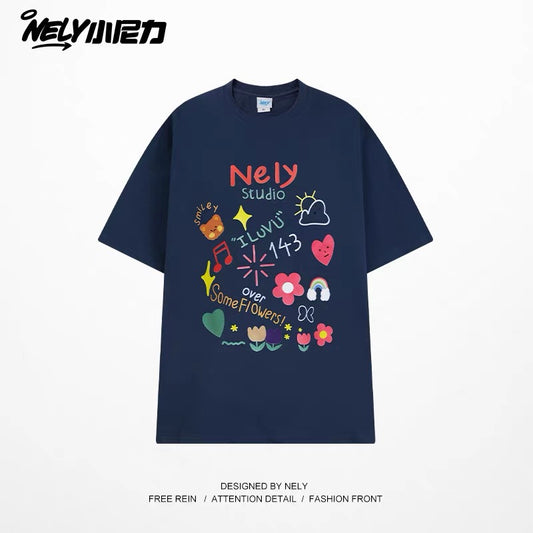 American cartoon cat print round neck short sleeve men and women summer 2025 couple pure cotton t-shirt half sleeve bottoming shirt trend