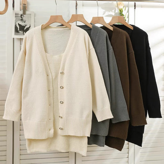 Knitted suit for women in autumn and winter, high-end sweater, cardigan coat, tube top vest dress, temperament retro two-piece set