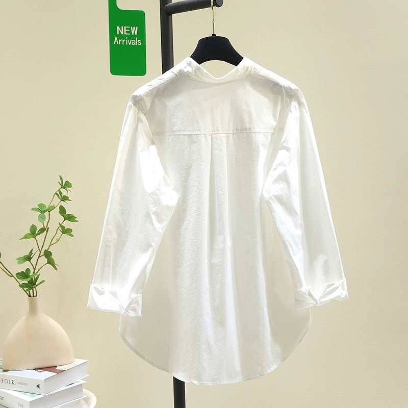 Embroidered white shirt women's sun protection jacket 2024 spring and summer new Korean version loose casual shirt long-sleeved chic top
